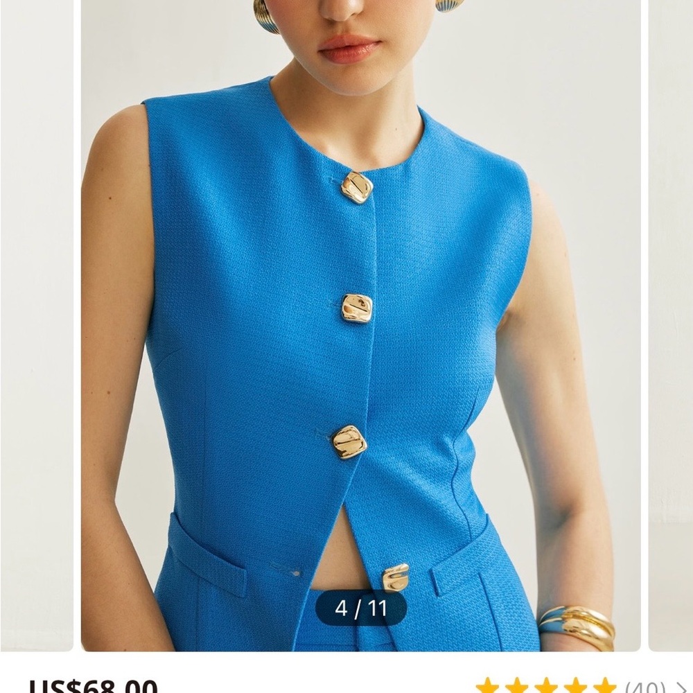 Commense Blue Button Down Sleeveless  Top only